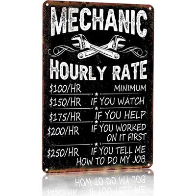 Знак Bestilez Funny Mechanic Shop с почасовой оплатой, винтажный металлический знак для гаража Man Cave, настенный декор для автомобилей, подарок для автолюбителей