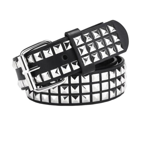 Ремень с заклепками в стиле панк-рок Ремень с заклепками Ремень с люверсами Квадратные заклепки Пирамидальные металлические вставки Регулируемые ремни Ремень из искусственной кожи