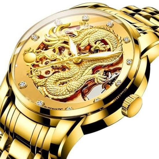 CARLIEN Мужские Часы Коллекция Дракон Ограниченная Серия Роскошные Скульптурный Циферблат Золотые Автоматические Водонепроницаемые (Золото)