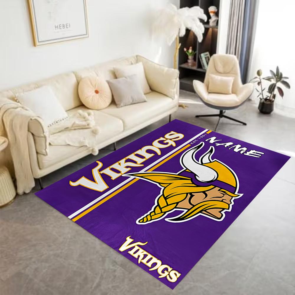 Minnesota Vikings Fan Gear Customize Your Name Area Rug Perfect for Dormitory Hallway Study room Living Rooms Anti-slip Rug Decorate Offices