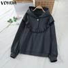 Women Long Sleeve Ruffled Solid Color Hooded Sweatshirts