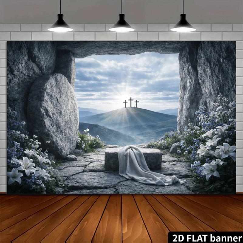2D flat surface, 1-piece religious empty tomb background cloth, suitable for indoor and outdoor church activities