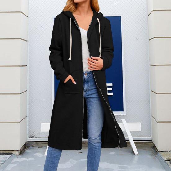 Sweater Jacket Loose Long Sleeves Zipper Hooded Cardigan Everyday Wear Casual Long Length Women Winter Coat for Trip