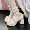 Fashion Sweet Cute High Heel Design Single Shoe Thick Bottom Waterproof Platform Bow Decoration Lolita Casual Women's Vulcanized Shoes