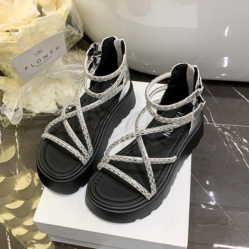 Модные римские сандалии лето новая мода повседневные универсальные платформа французские женские пляжные туфли супер огонь туфли на платформе