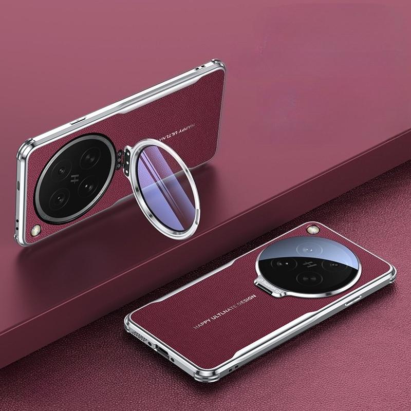 Luxury Plating Leather Metal Lens Holder Case for OPPO Find X8 Ultra X8s Plus Shockproof Bumper Protective Stand Cover