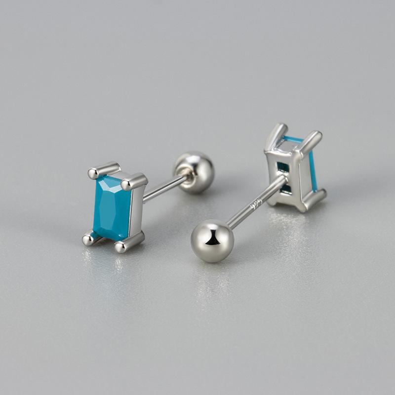 Minimalist Geometric Rectangle Stud Earrings For Women Small Crystal Screw Back Hypoallergenic Sleep Friendly Student Jewelry