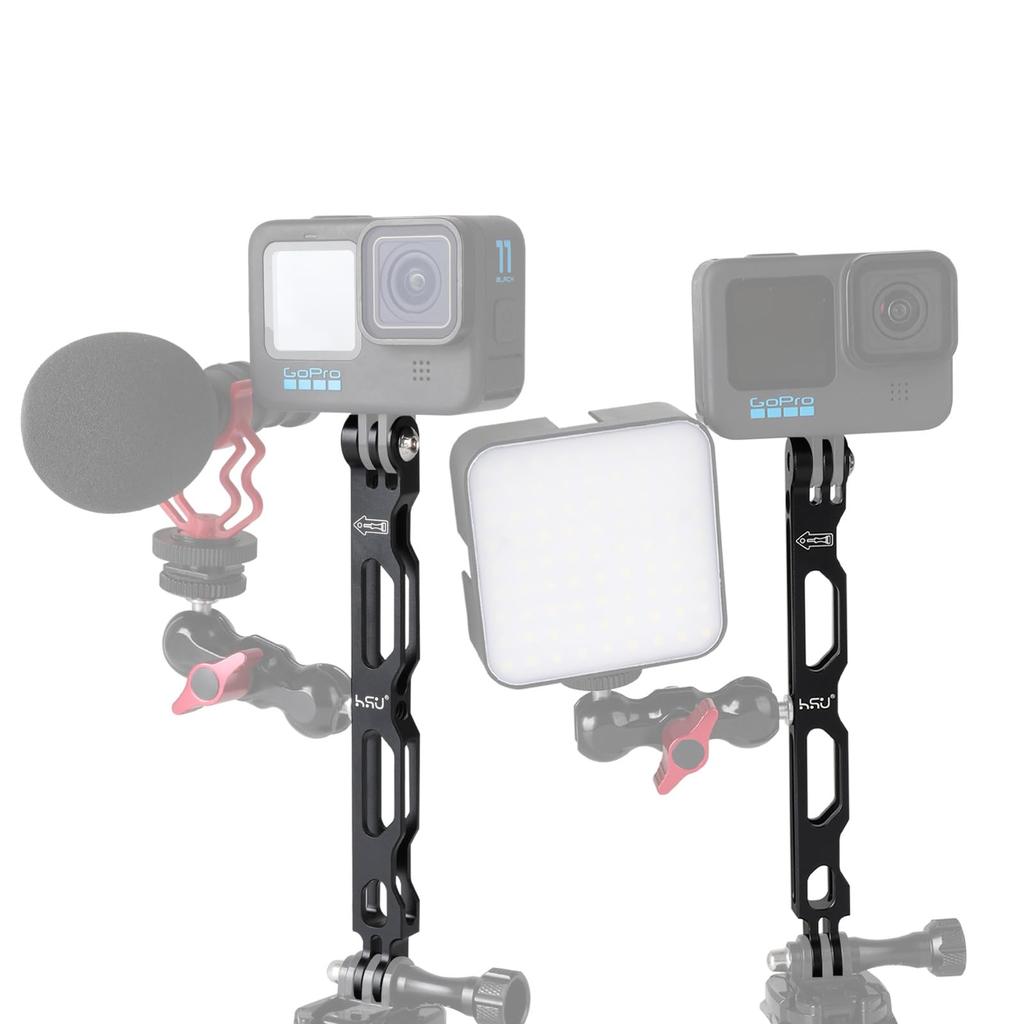 HSU GoPro Aluminum Extension Arm Pole Mount Helmet Mount Metal Pole Mount Helmet Stick Mount Compatible with GoPro and Other Action Cameras