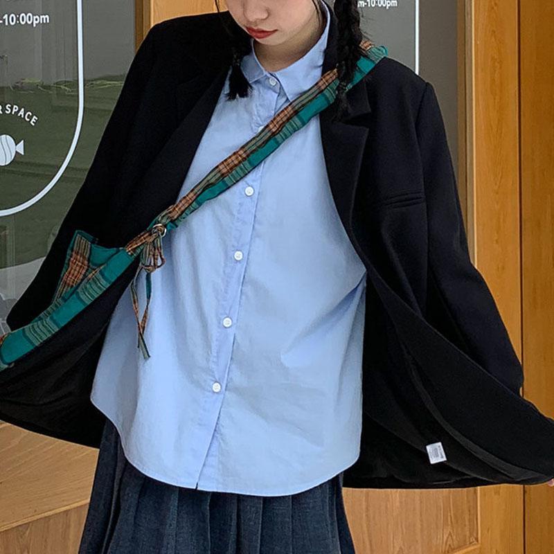 Женская однотонная рубашка, свободная блузка с длинными рукавами, рубашка с длинными рукавами в гонконгском стиле, летняя рубашка, модная одежда для девочек