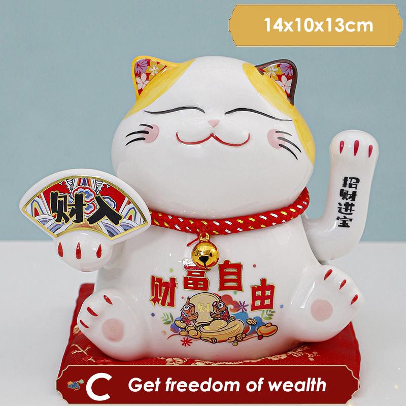 5,5-дюймовый керамический манящий кот Манеки Неко Украшение Фэн-шуй Качели Удачливый кот на батарейках Бизнес-подарок