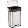 Basic 5L (5 Liter) Trash Can with Soft Close, Quiet Lid and Pedal, Stainless Steel, Stylish, Rectangular, Silver