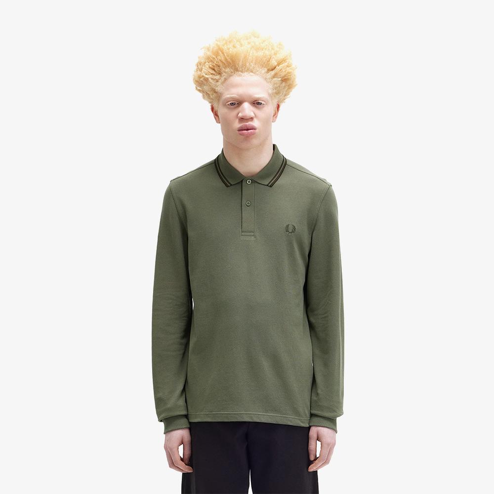 Fred Perry [M3636] Рубашка Fred Perry с длинным рукавом и двойной полосой - Лавровый зеленый/Ночной зеленый Afpm2433636-W49