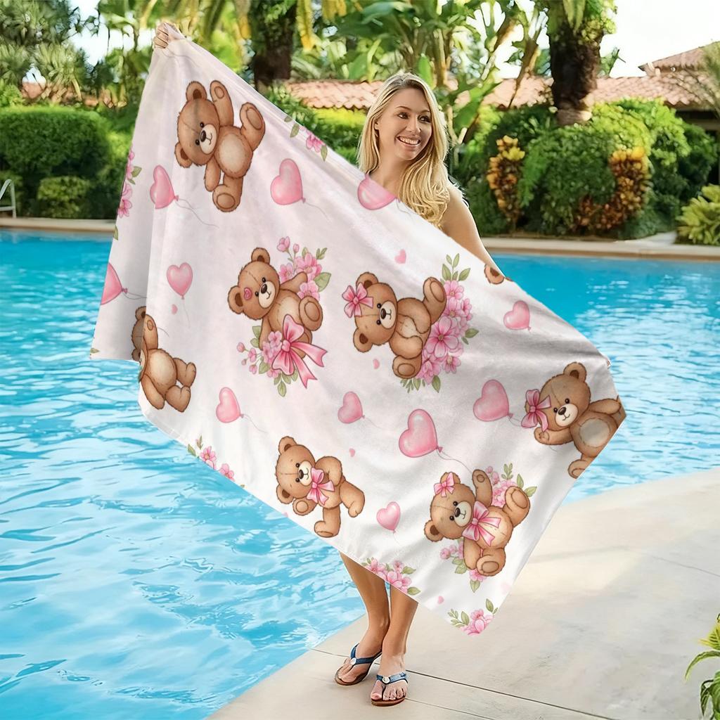 1pc Cute Cartoon Teddy Bear Beach Towel Quick-drying Super Absorbent Suitable for Beach Vacation Pool Summer Gift for Friends