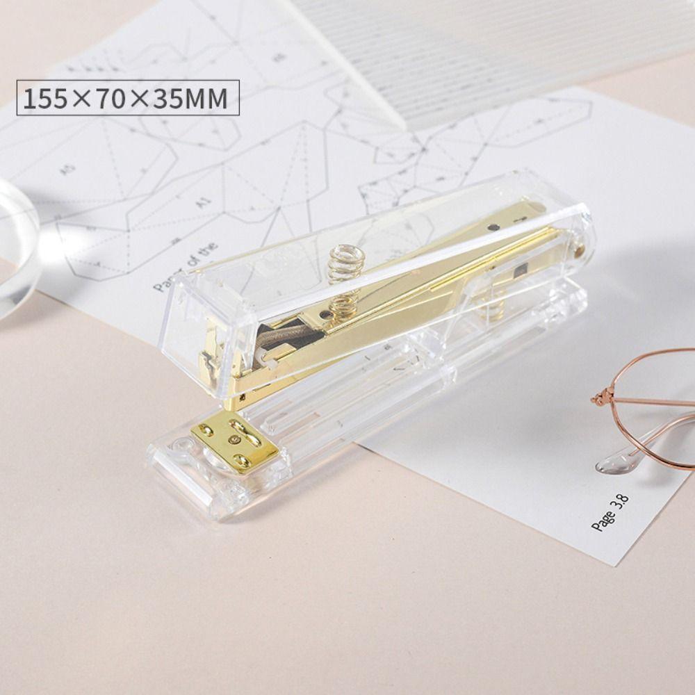 Manual Paper Stapler Rose Gold Book Binding Machines Transparent Stapler Student