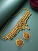 Gold-Plated Green Stone-Studded & Beaded Handcrafted Jewellery Set