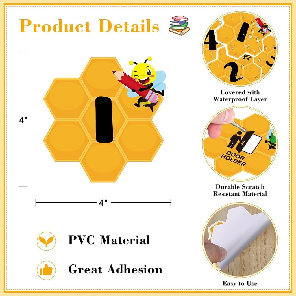 FLYAB Line up Spots for Classroom Floor Stickers - 48Pcs Bee Number Stickers Floor Numbers for Classroom Lining up for Back to School Kindergarten