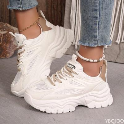 Модные весенне-летние сетчатые дышащие модные универсальные женские туфли на толстой подошве, увеличивающие рост, повседневная обувь, большая спортивная обувь