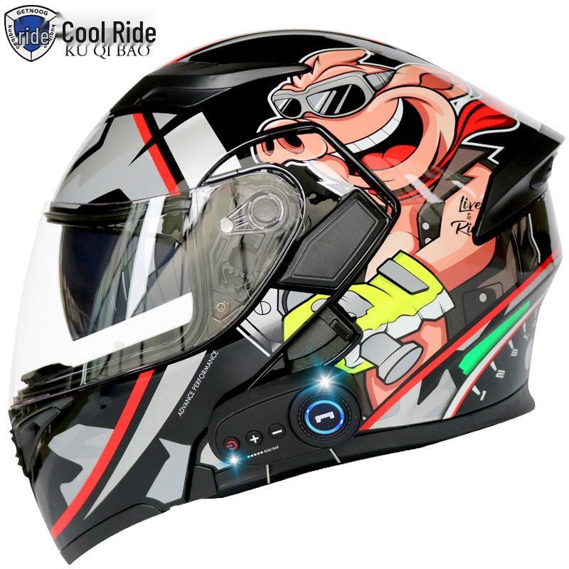 Cool Ride Treasure Bluetooth Full-Face Flip-Up Motorcycle Helmet with Dual Lens and FM Radio