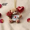 Heart Balloon Hanging Decoration Teddy Bear Ornament, Holding Red Rose Bouquet Decoration, Ornament Car Rearview Mirror 2D Flat Acrylic