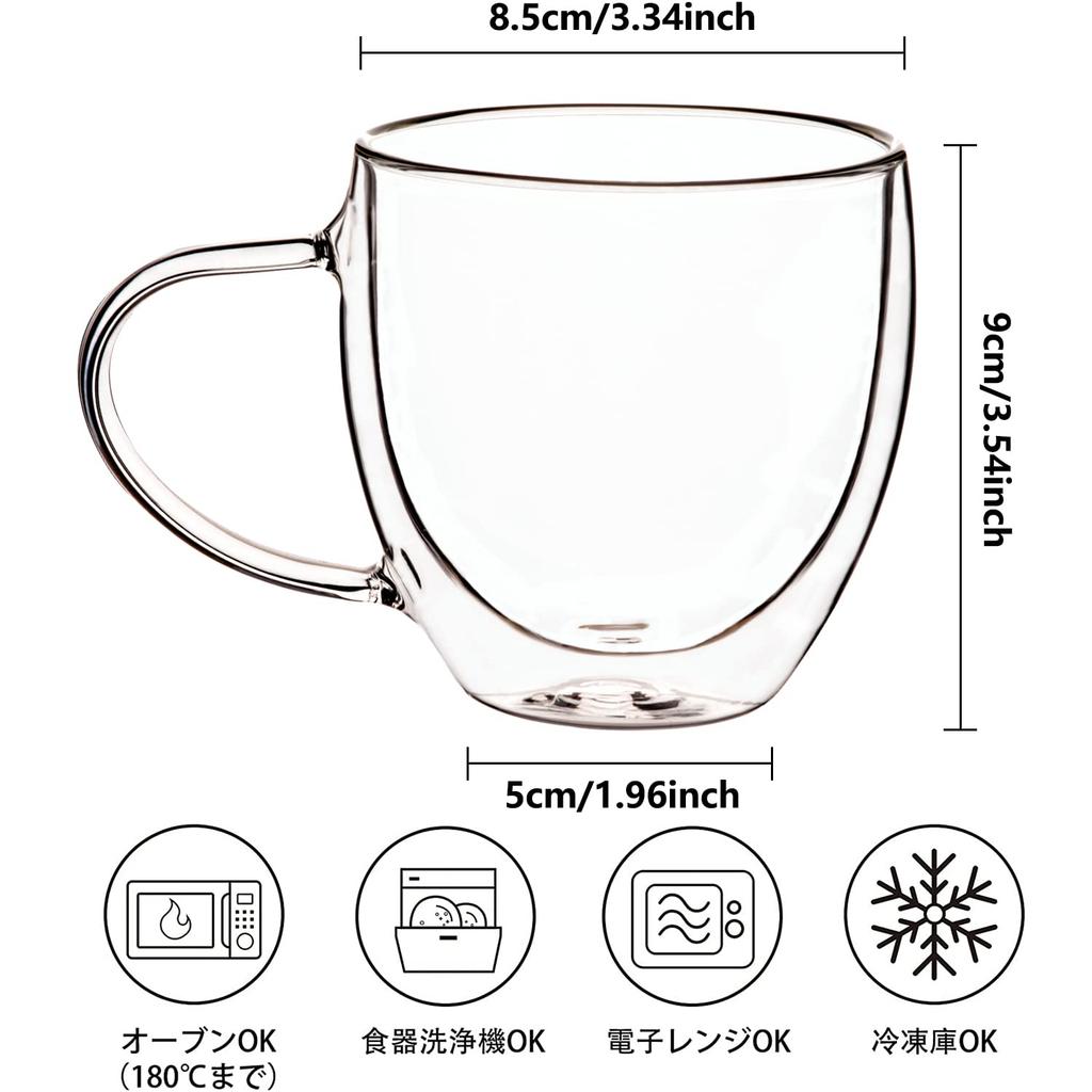 COLOCUP Carrock Двухслойное стекло, Двухстенное, Термостойкое, Чашка, Термоизоляция, Холодоизоляция, Стакан, с ручкой, Набор из 2 штук (250мл)