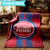 1PC Custom Name Blanket Pistons Detroit Logo Flannel blankets Patterns Throw Blanket All-Season Soft Gift for Couch, Bed, Camping, Birthday gifts