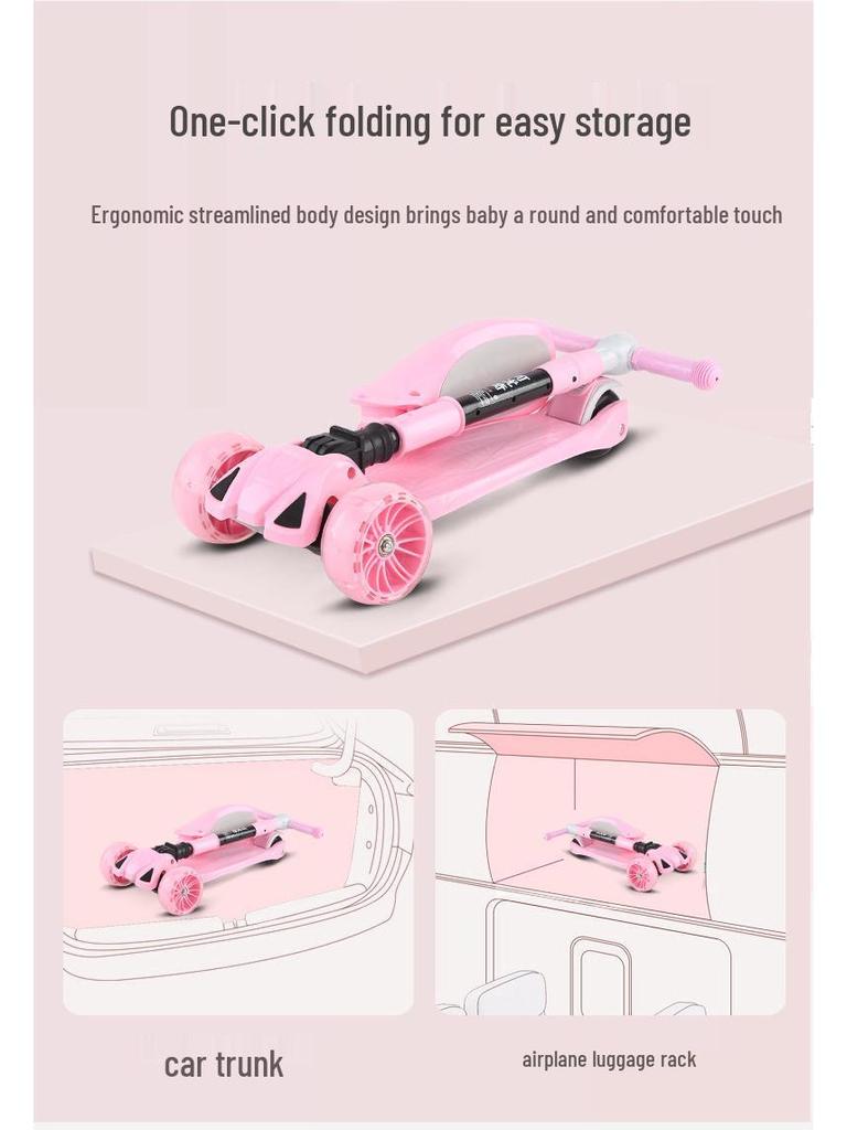 Three-in-One Foldable Children's Scooter with Flashing Pedal