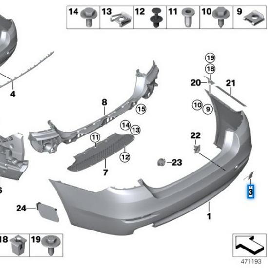 Крышка буксировочного крюка заднего бампера BMW F18 LCI 5 серии (2012-2016)