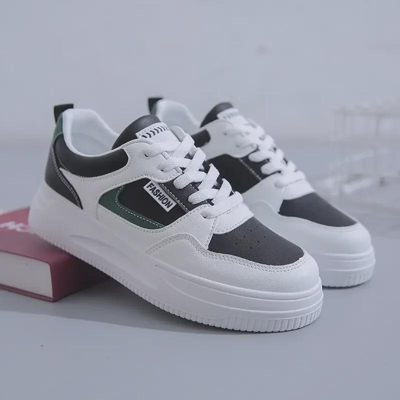 New Women's All-Match Korean Casual Round Toe White Flat Sports Shoes - Thick-Soled 2025