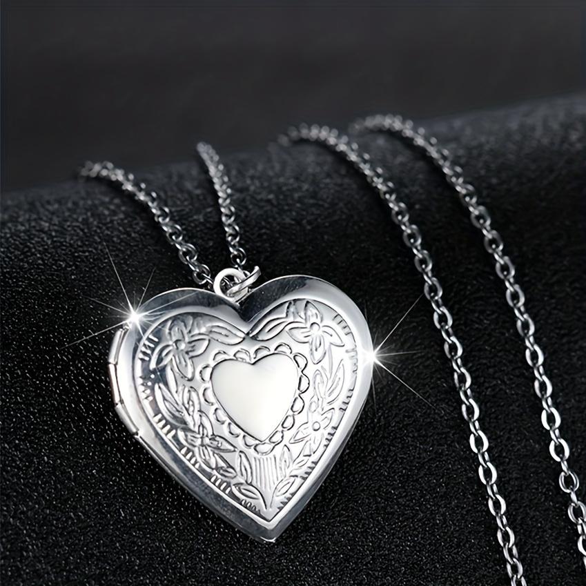 Halloween Christmas Jewelry Silver Color Heart Pattern Necklace Locket Photo Charm Pendant Chain Wedding Jewelry Gifts