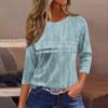 Женская мода повседневный свободный топ с рукавом 3/4 в полоску с круглым вырезом