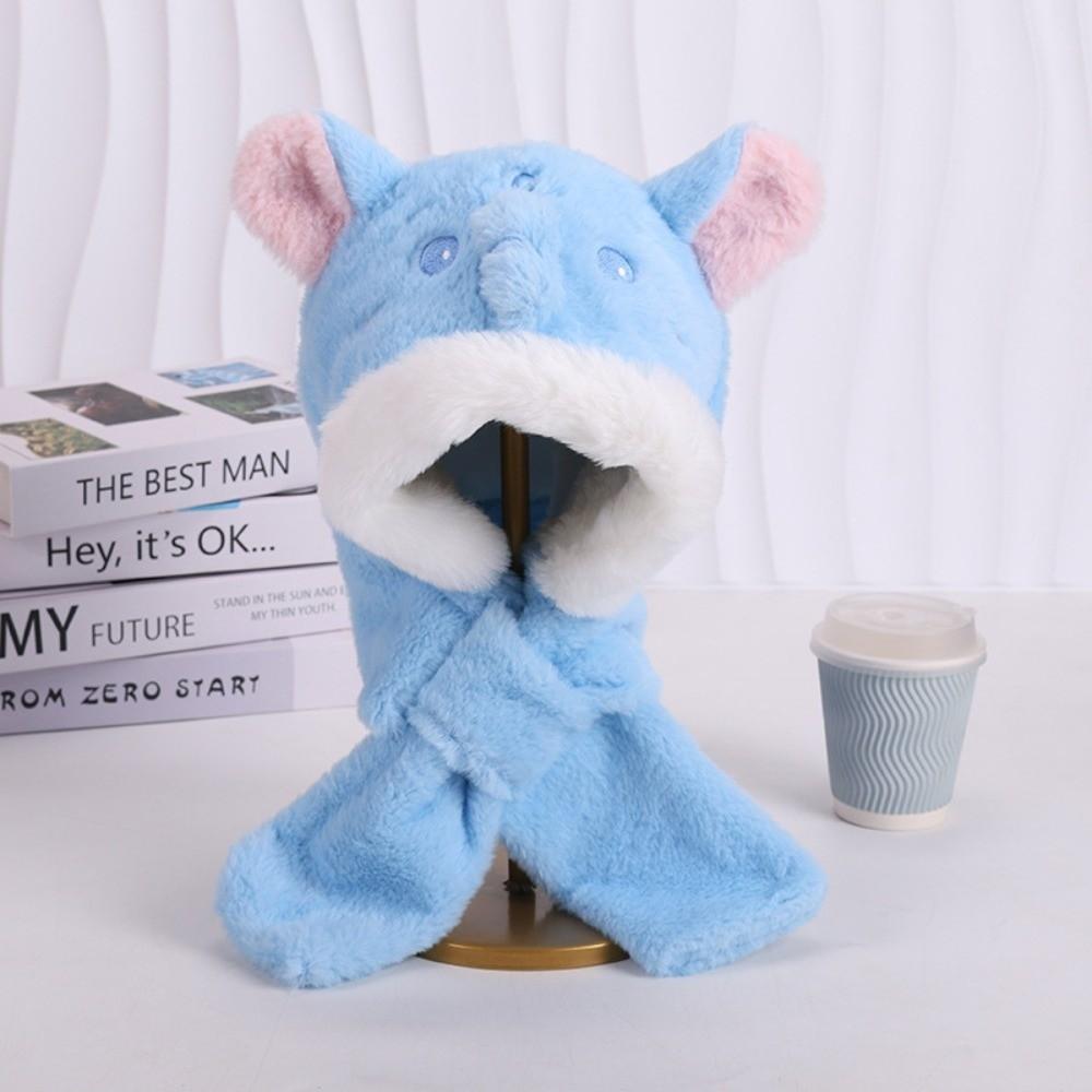 2-in-1 Children's Hooded Scarf Thickened Hat Scarf Cute Little Elephant Hat for Boys Girls