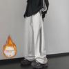Мужские серые повседневные прямые спортивные брюки - модный свободный крой на осень/зиму с драпировкой и плюшевой подкладкой