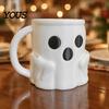 Halloween Party Drinkware Ice Cream Mug with Spoon Holder, 3D Printed Cute Ghost Mug, Shaped Coffee Drinking Cup Pen Holder Decor, Christmas Birthday