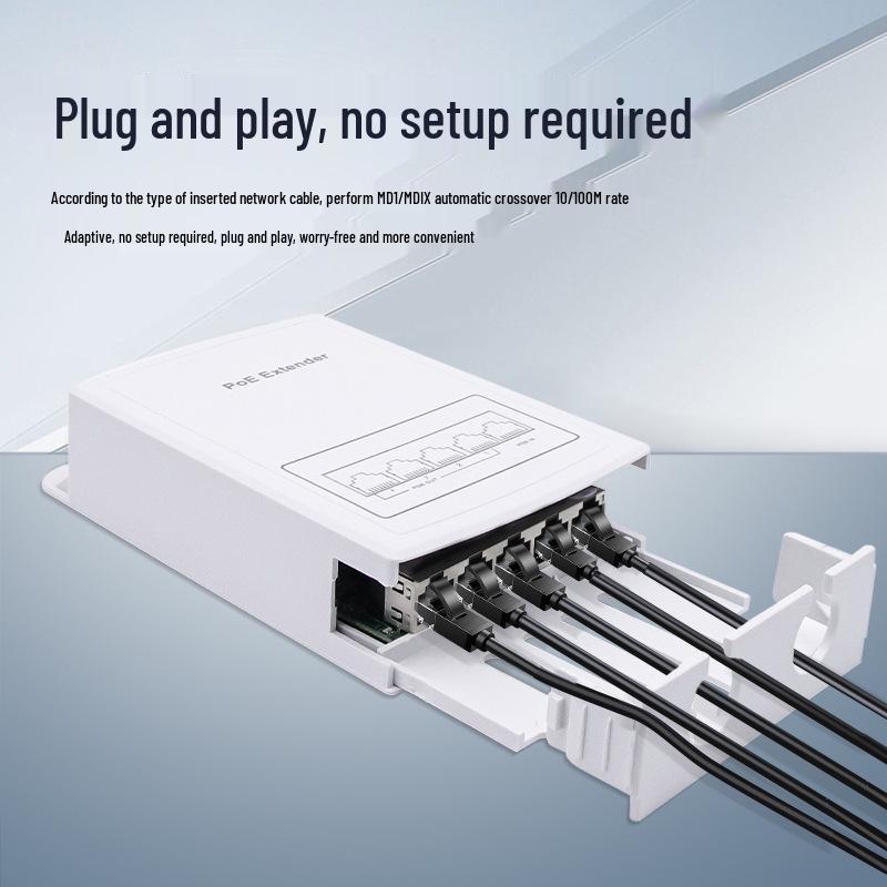 Стандартный водонепроницаемый PoE-ретранслятор 1-к-4 для камер и расширителей точек доступа.