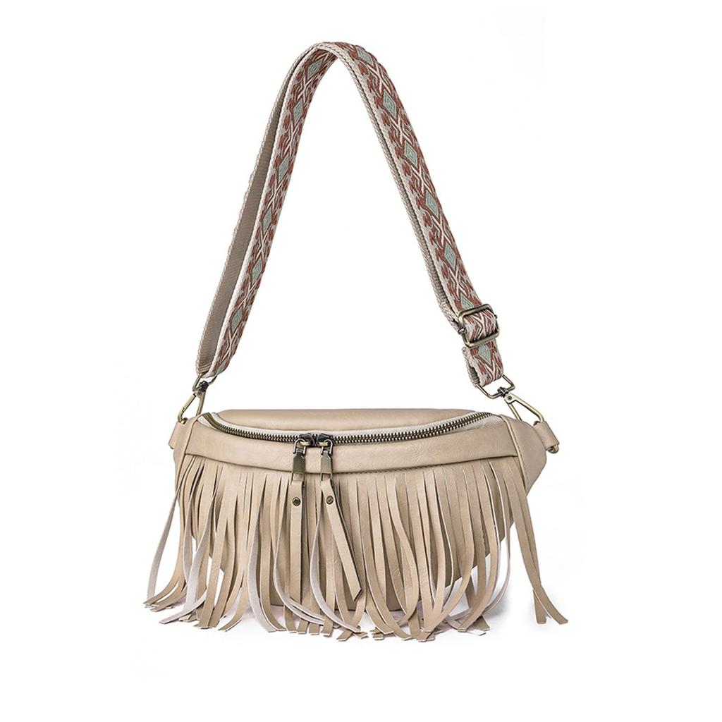 Shoulder Crossbody Stylish PU Large Retro Shoulder Bag with Cute Perfect for and Beige NICOLE&DORIS Women's Bag, Bag, Leather, Capacity, Fringe,