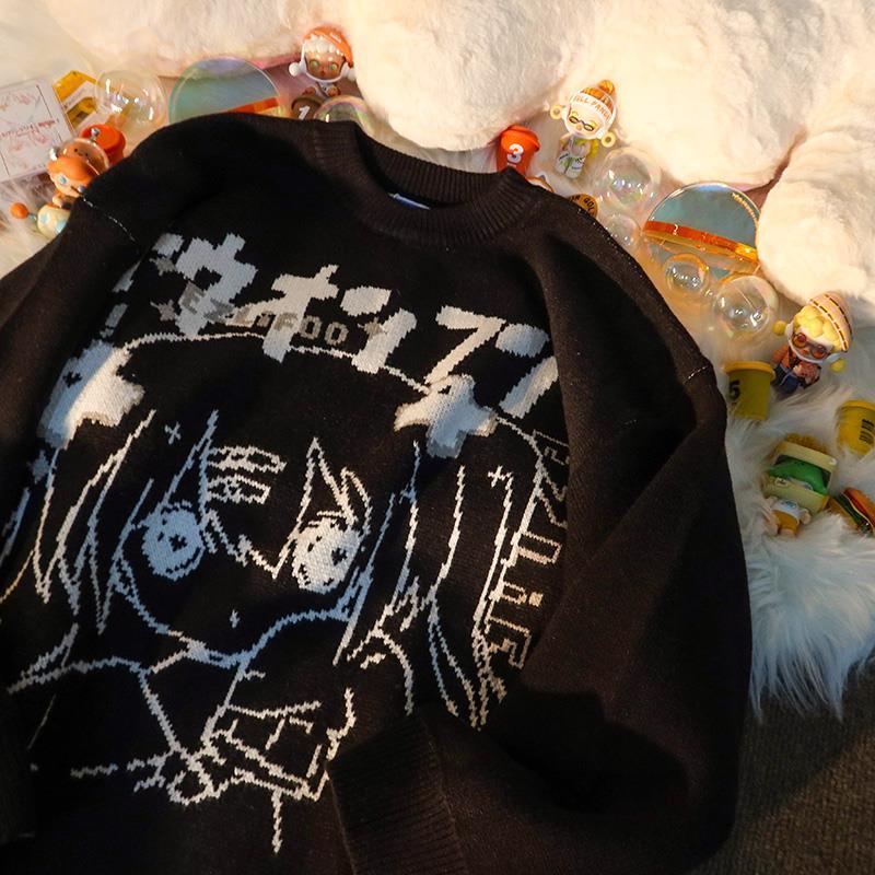 Женский пуловер большого размера Y2k, осенний пуловер в стиле аниме, уличная одежда в готическом стиле, кавайный японский свитер с длинными рукавами