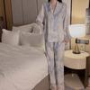 Women's Pajamas Set New Chinese Style Classic Lace Satin Print Ladies Tops and Pants Pajamas Home Clothes Set