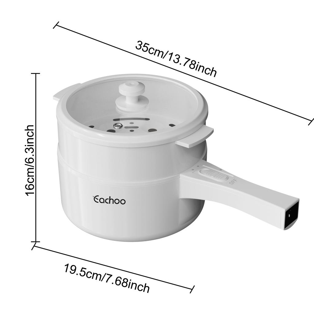 Hot Pot Electric with Steamer, Non-Stick Fryer Pan, 1.5L Rapid Noodles Electric Pot for Steak, Soup with Power Adjustment