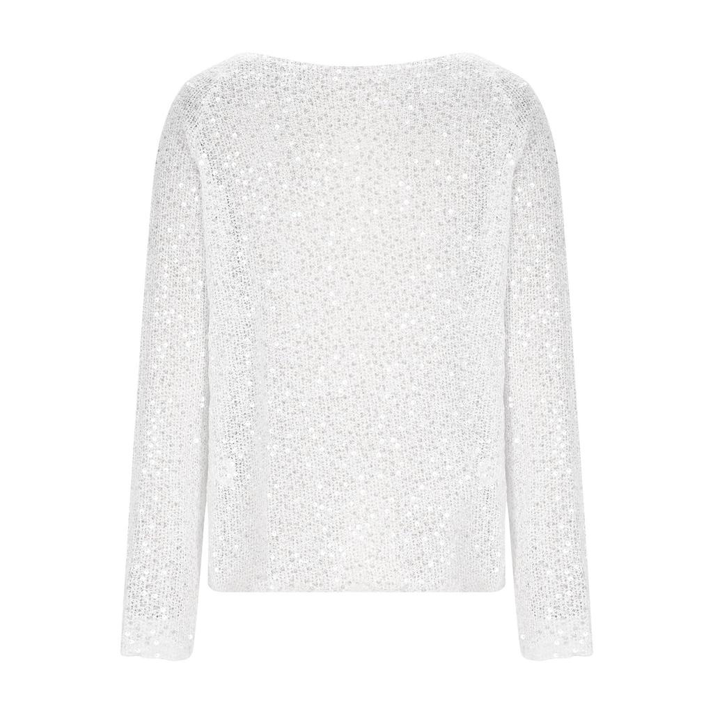 Женские топы с пайетками, вязаные крючком, из прозрачной сетки, пуловеры, блестящие, с длинным рукавом, ажурные, сетчатые вязаные рубашки