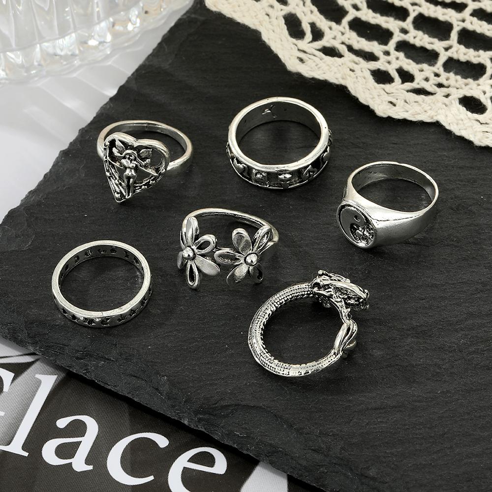 Цветок Резьба Звезда Луна Ретро Ювелирные Изделия Женский Очарование Ночной Клуб Темперамент Кольцо Набор