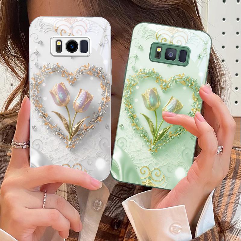 Розово-фиолетовый тюльпан любви для Samsung S25 S25 Edge S25Ultra S8 9 S10 20 U ltra S21 Pro 22 Plus S23 FE S24 Ultra Стеклянный чехол для телефона