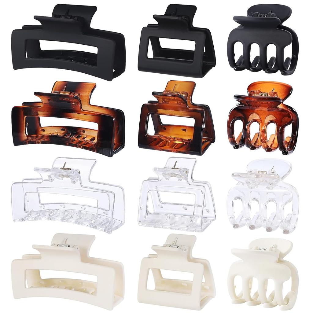 SMKSL 12 Pcs Hair Claw Clips for Women & Girls 3 Styles Hair Accessories | Durable & Sturdy Plastic Matte Clips for Thin Thick & Curly Hair, Strong
