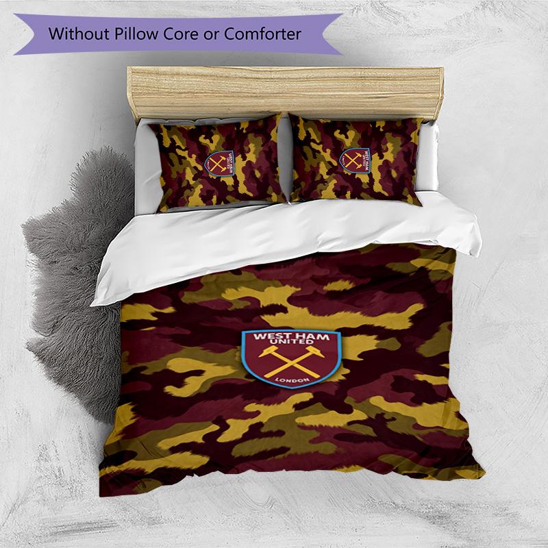 West Ham United Football Printed 3 Pieces Bedding Set, Comfortable Skin Friendly Bedroom Duvet Cover Set