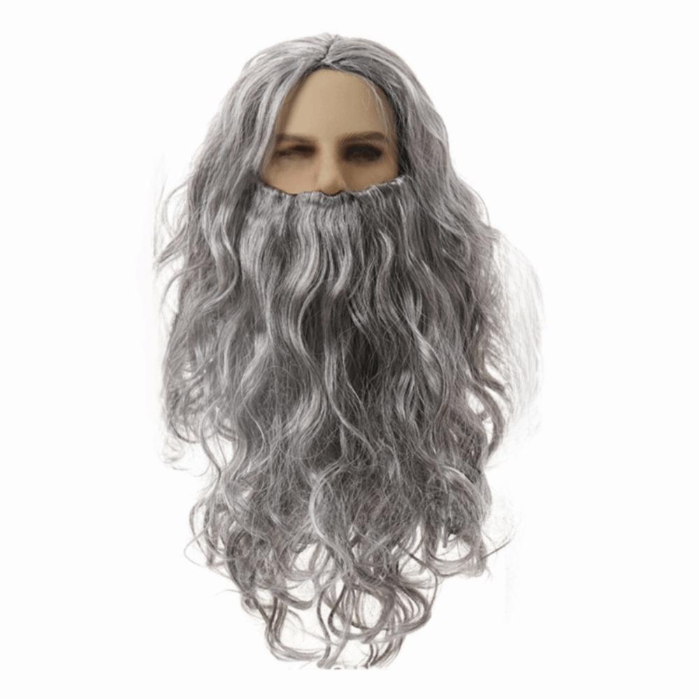 Full Set Santa Beard Wig Long Curly Hair Beard And Wig Set Santa Claus Beard Wig Cosplay Santa