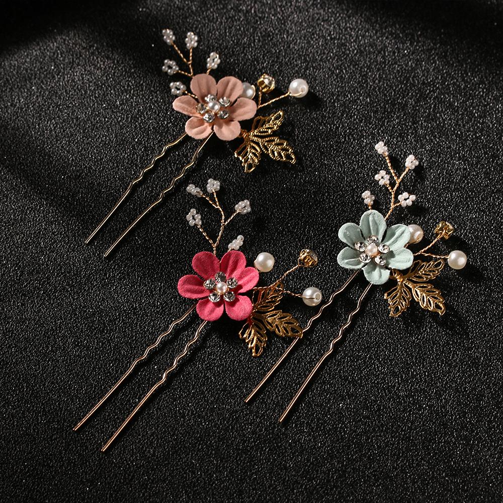 Fashion Elegant Blue Flower Women Hair Combs Headdress Prom Bridal Wedding Hair Accessories Gold Leaves Hair Jewelry Hair Pins