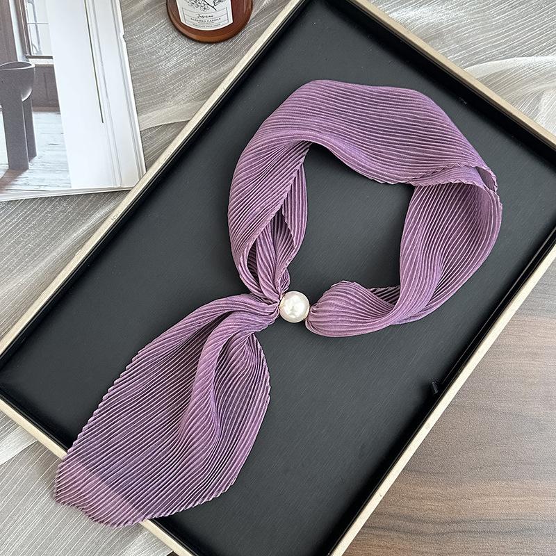 Pearl Magnetic Silk Scarf High-end New Versatile Solid Color Pleated Silk Scarf with Shirt Neck Protector Scarf