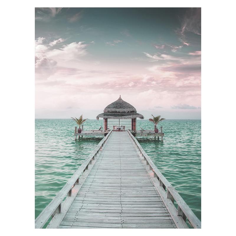 Bridge Leaves Turtle Seagull Wall Art Print Painting Beach Sea Ocean Canvas Poster Vibrant Summer Picture Nordic Home Decoration