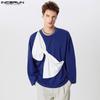 INCERUN Men Round Neck Big Bow Patchwork Long Sleeve Pullover Tops
