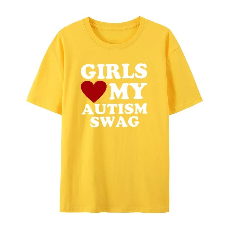 Girls Love My Autism Swag Смешные подарки для мальчиков-аутистов Осведомленность Футболки Графическая уличная одежда Идеи подарков с коротким рукавом Футболка для мужчин