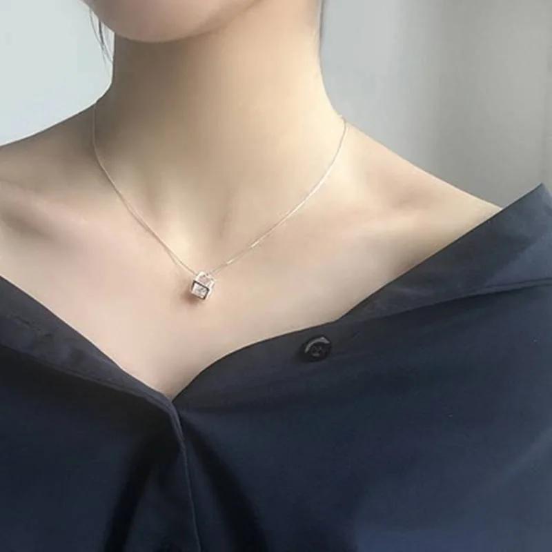 Серебряная подвеска-ожерелье 925 пробы с квадратным цирконом AAA для женщин, 18 дюймов, подарок на день рождения, свадьбу
